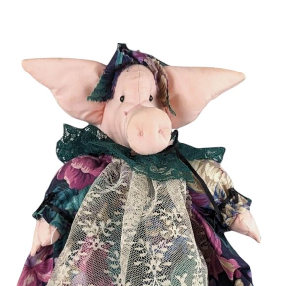 Vintage Fabric Pig Jar: Handmade Folk Art Whimsical Decor - Picture 7 of 8